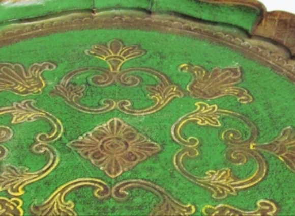 Florentine TRAY OFM Italy 10" PLASTIC Florence Apple Green Gold Vanity Drink EVC - Picture 5 of 6